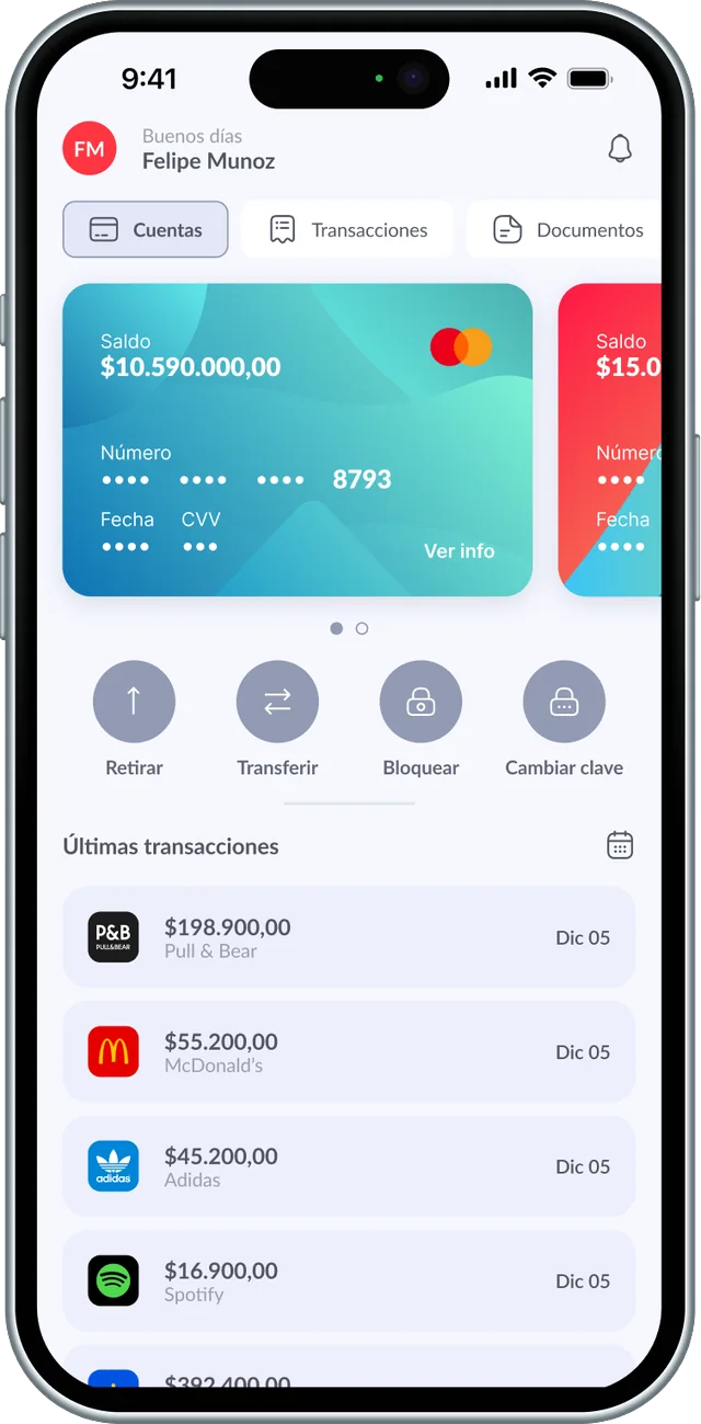 Davivienda home dashboard