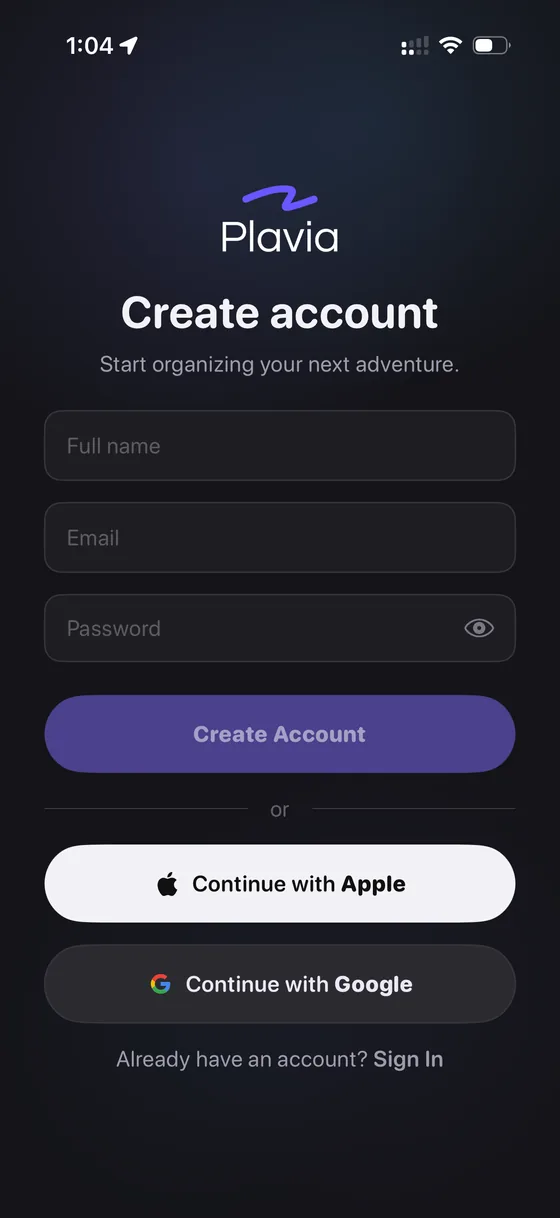 Authentication screen of Plavia