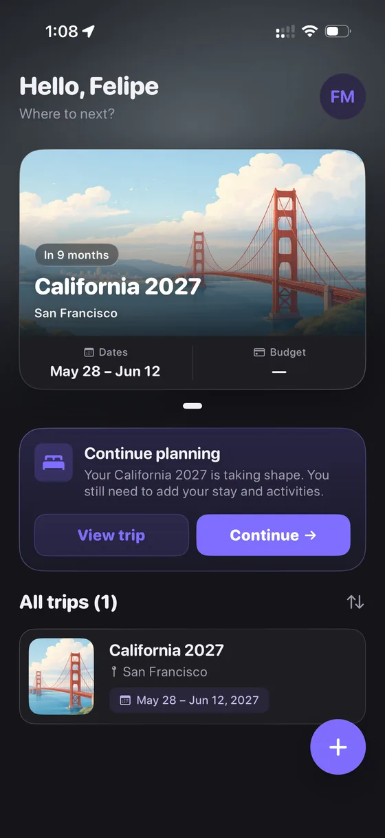 Home Dashboard screen of Plavia