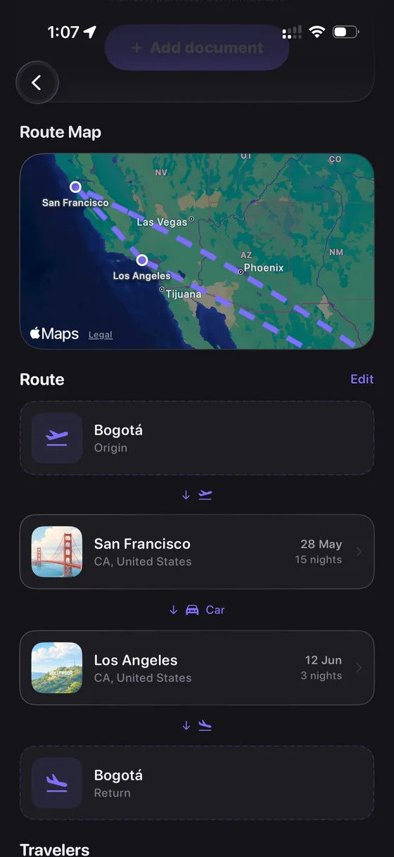 Transport & Multi-Stop Routes screen of Plavia